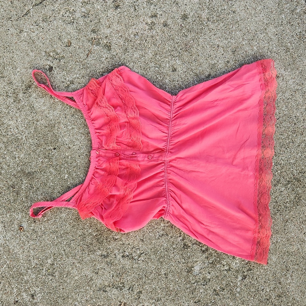 Cropped Pink Lace Button Front Tank - Rustic boho